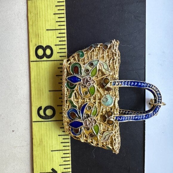 VTG Cloisonne Enamel Butterfly Floral Design Purse Pendant Filigree Design 1x2" - Picture 10 of 13